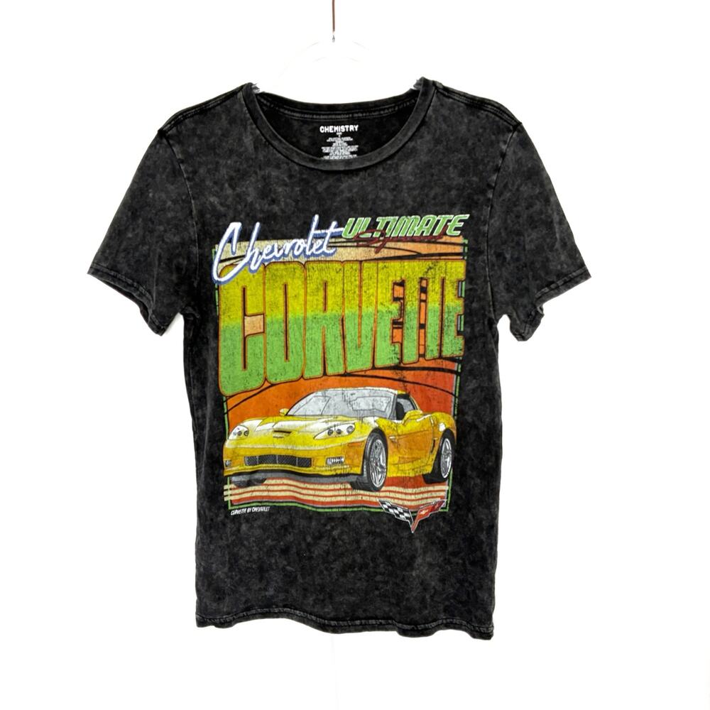 Chemistry Chevrolet Ultimate Corvette Graphic Tee Gray Acid Wash Mens Small